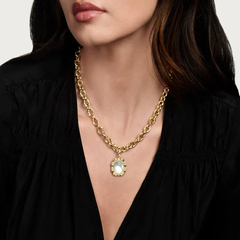 Bamboo With Stone Pendant Necklace - Mother Of Pearl - Anabel Aram