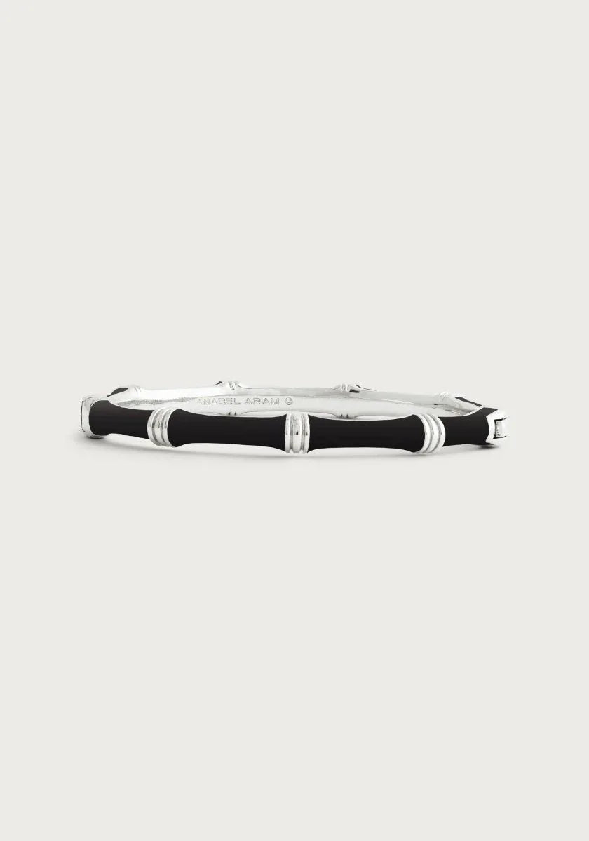 Bamboo Enameled Hinged Bangle, Silver - Anabel Aram