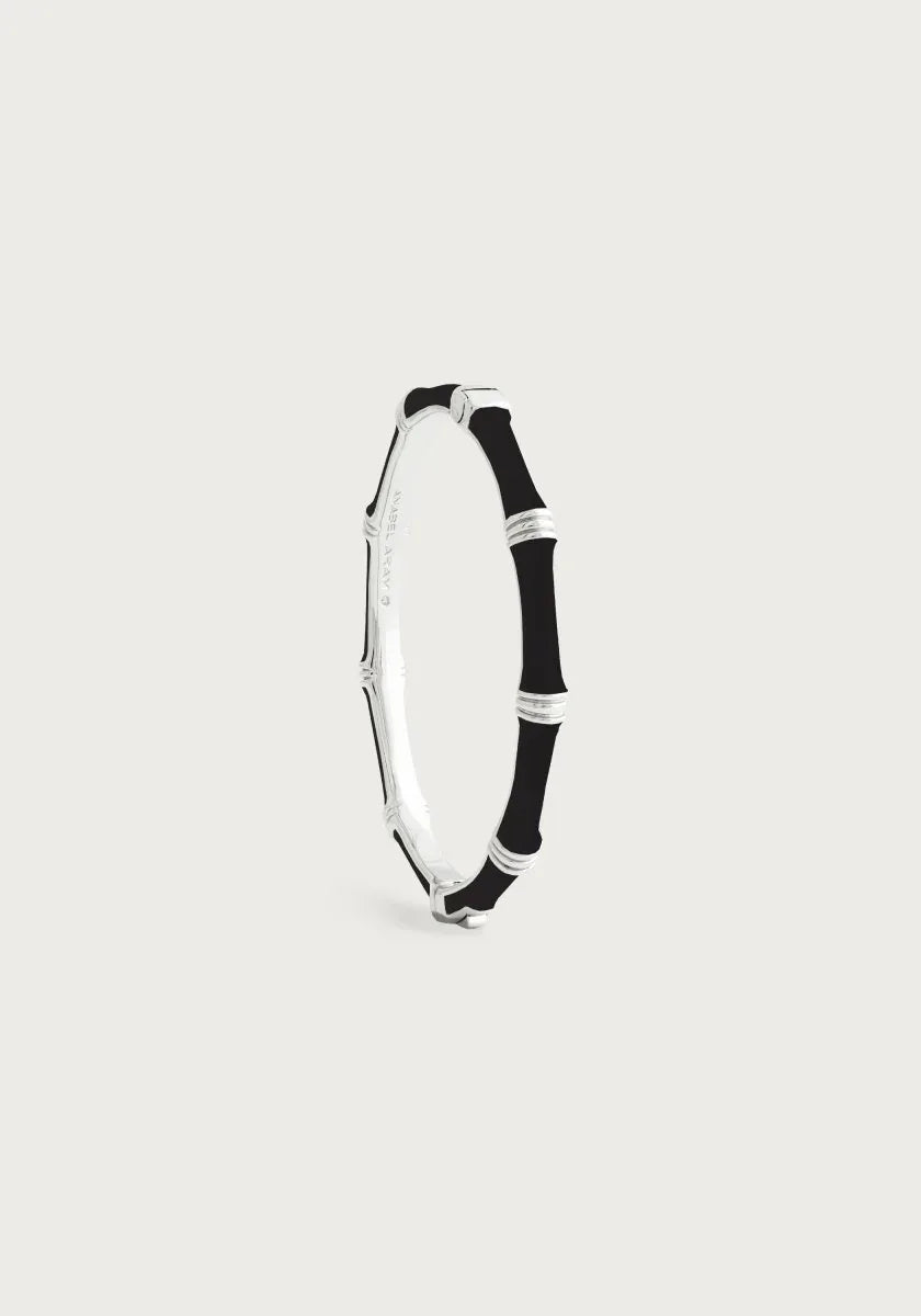 Bamboo Enameled Hinged Bangle, Silver - Anabel Aram