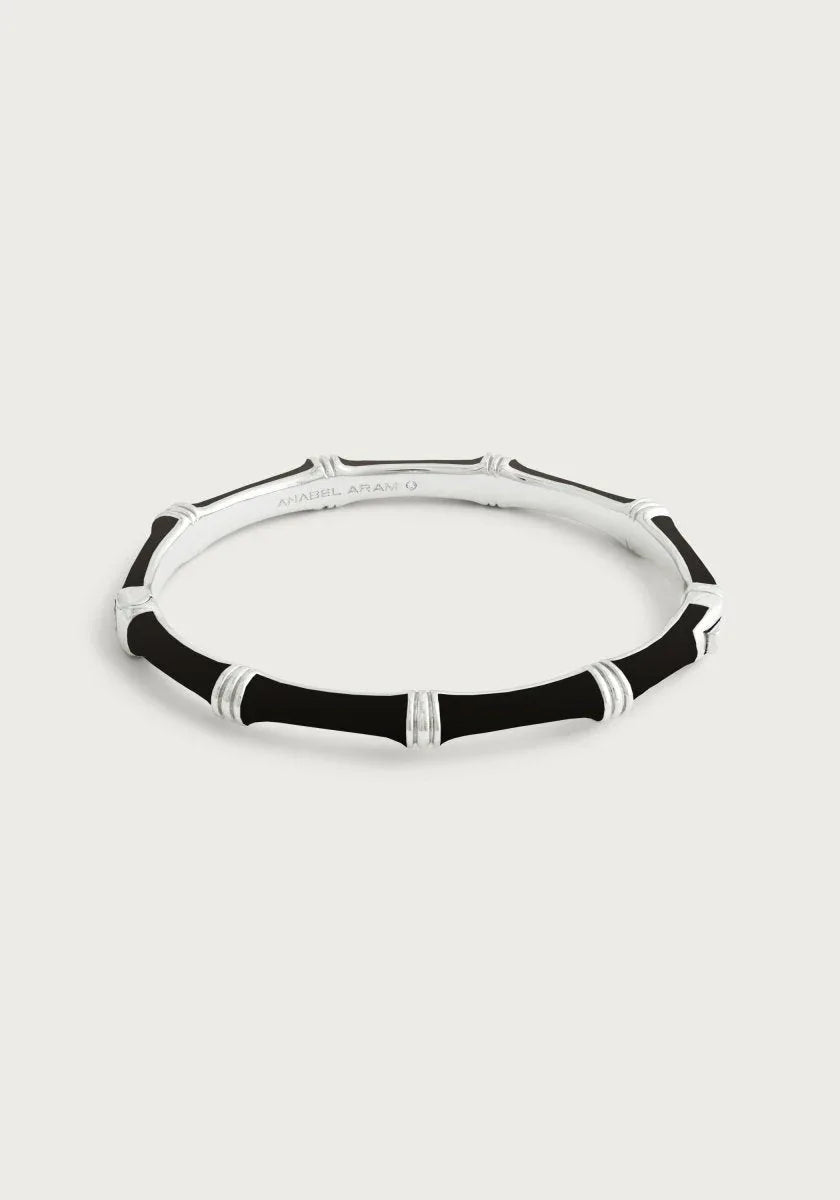 Bamboo Enameled Hinged Bangle, Silver - Anabel Aram