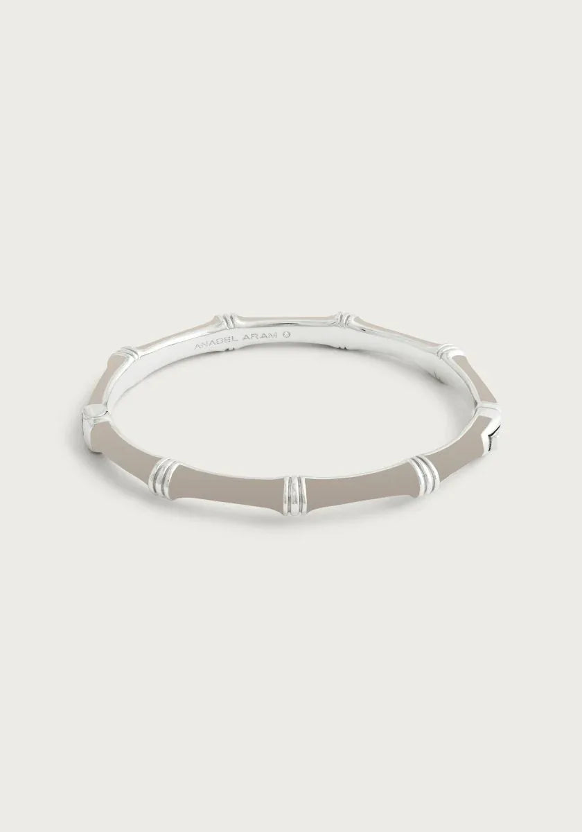 Bamboo Enameled Hinged Bangle, Silver - Anabel Aram