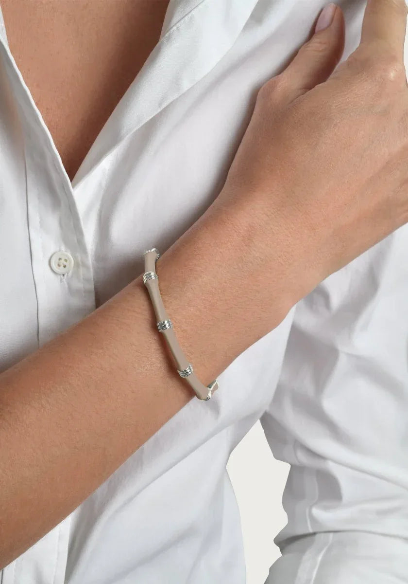 Bamboo Enameled Hinged Bangle, Silver - Anabel Aram