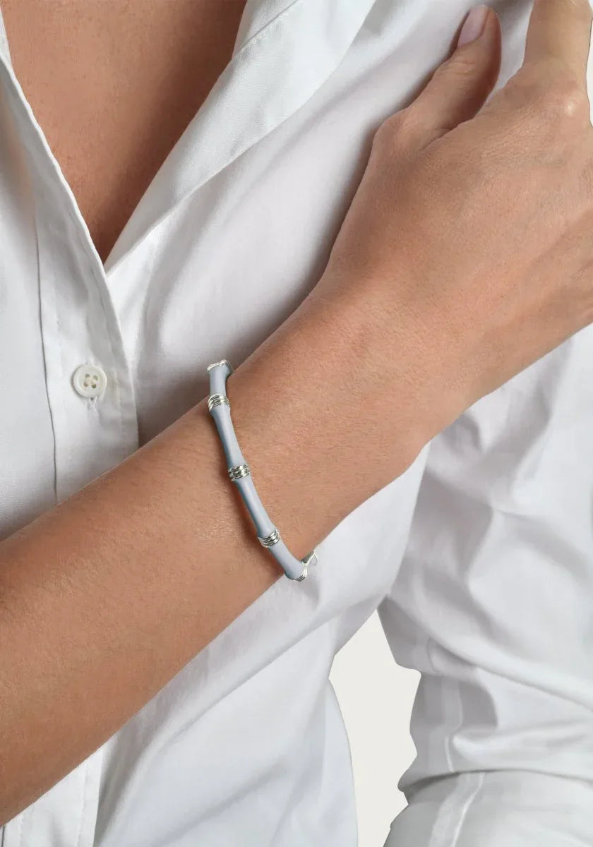 Bamboo Enameled Hinged Bangle, Silver - Anabel Aram
