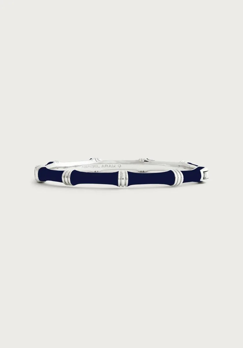 Bamboo Enameled Hinged Bangle, Silver - Anabel Aram