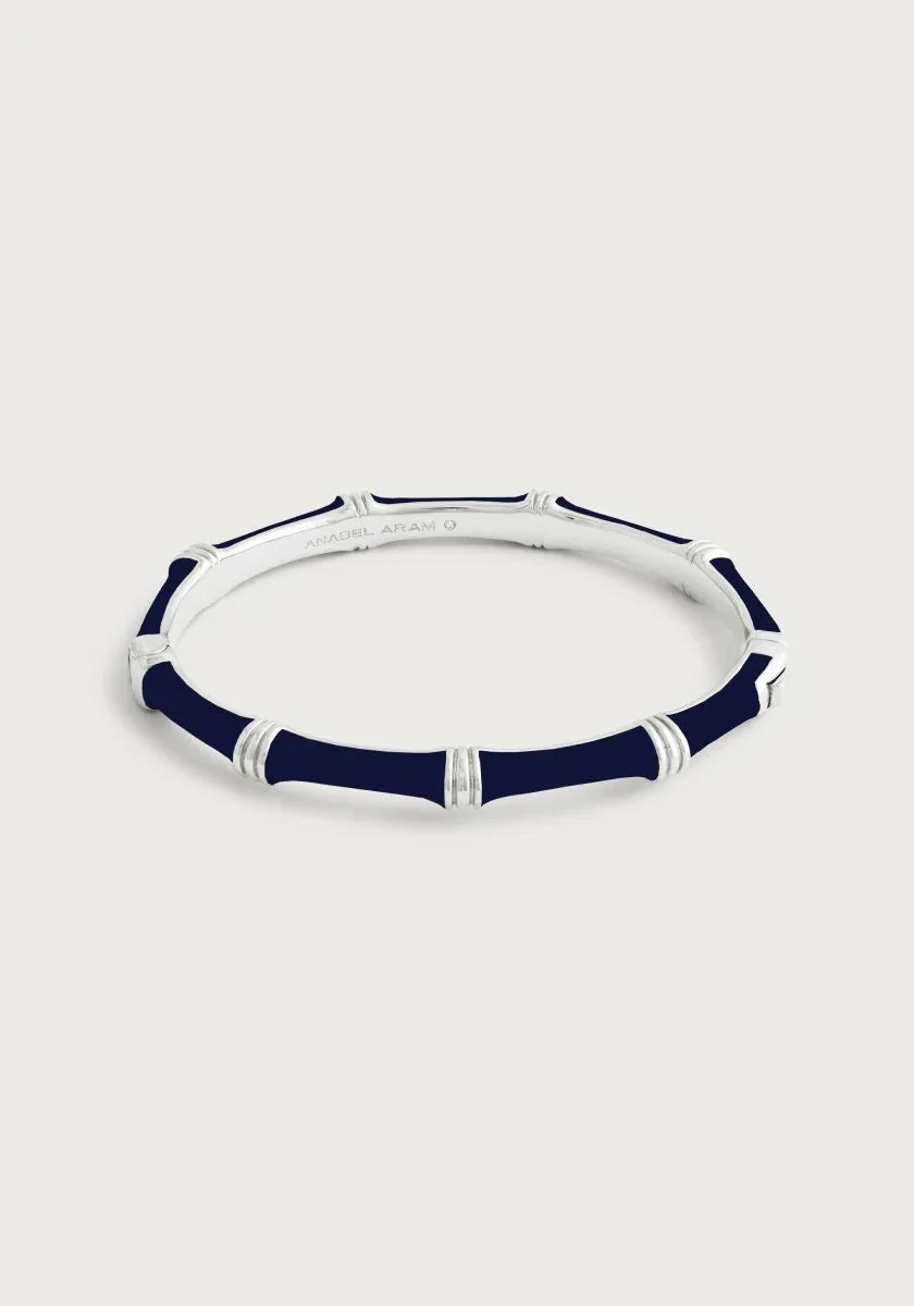 Bamboo Enameled Hinged Bangle, Silver - Anabel Aram