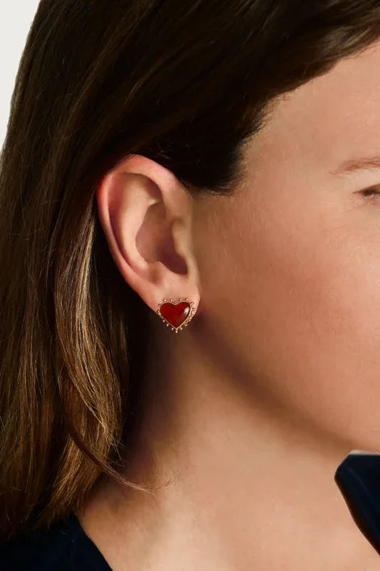 Heart With Stone Stud Earrings
