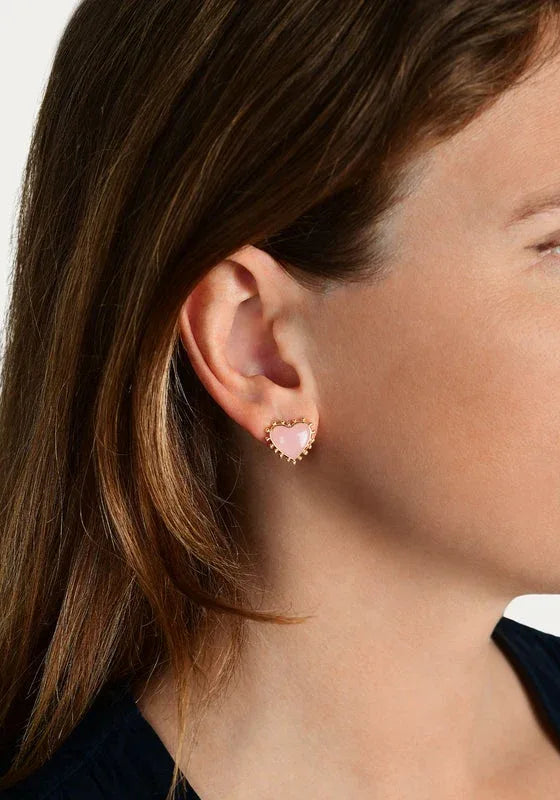 Heart With Stone Stud Earrings