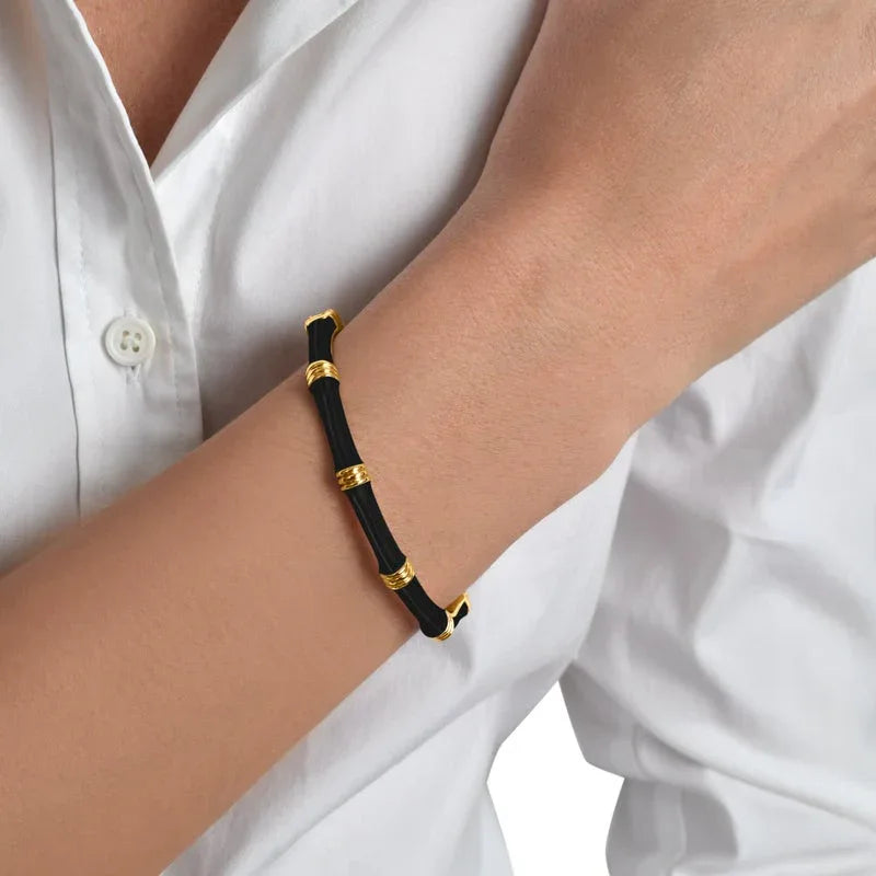 Bamboo Enameled Hinged Bangle - Anabel Aram