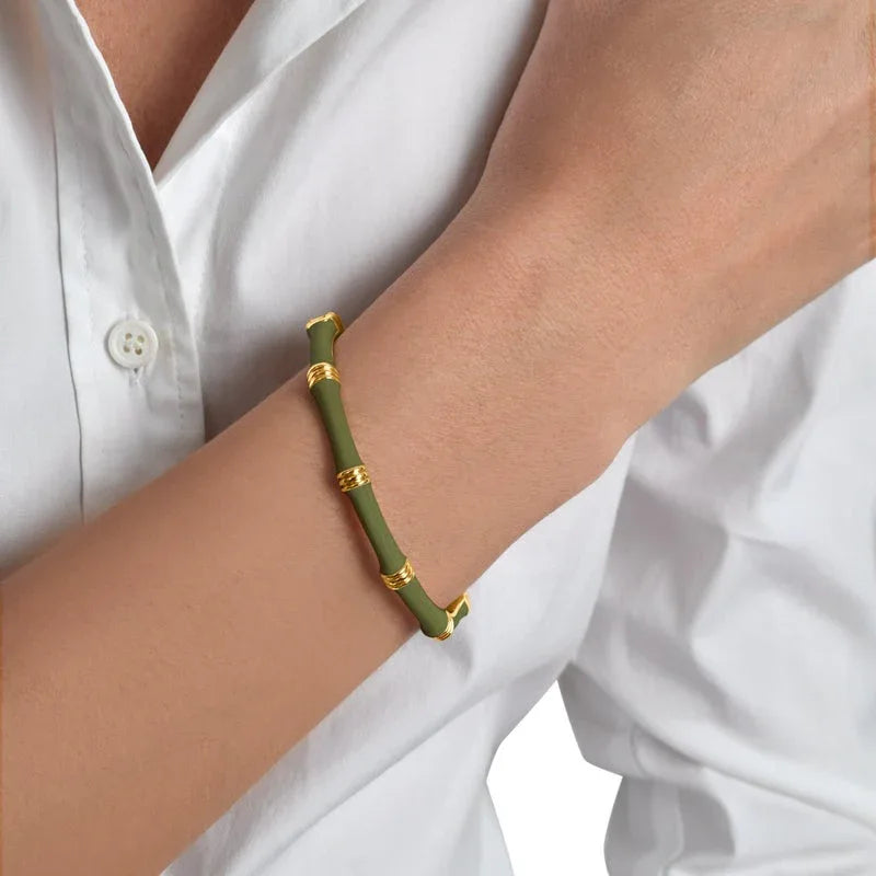 Bamboo Enameled Hinged Bangle - Anabel Aram