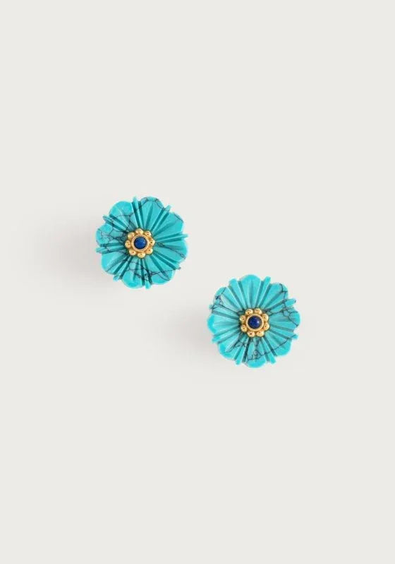 Milos Carved Stone Flower Stud Earrings, Turquoise - Anabel Aram