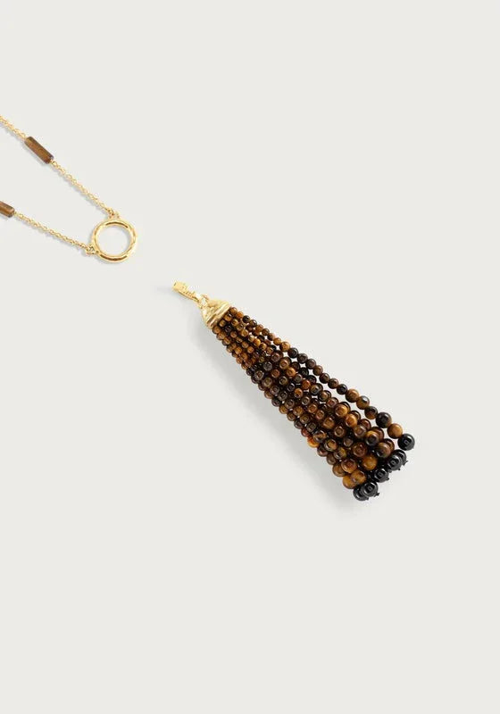 Forza Tassel Pendant, Tigers Eye and Black Onyx