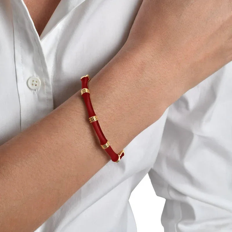 Bamboo Enameled Hinged Bangle - Anabel Aram