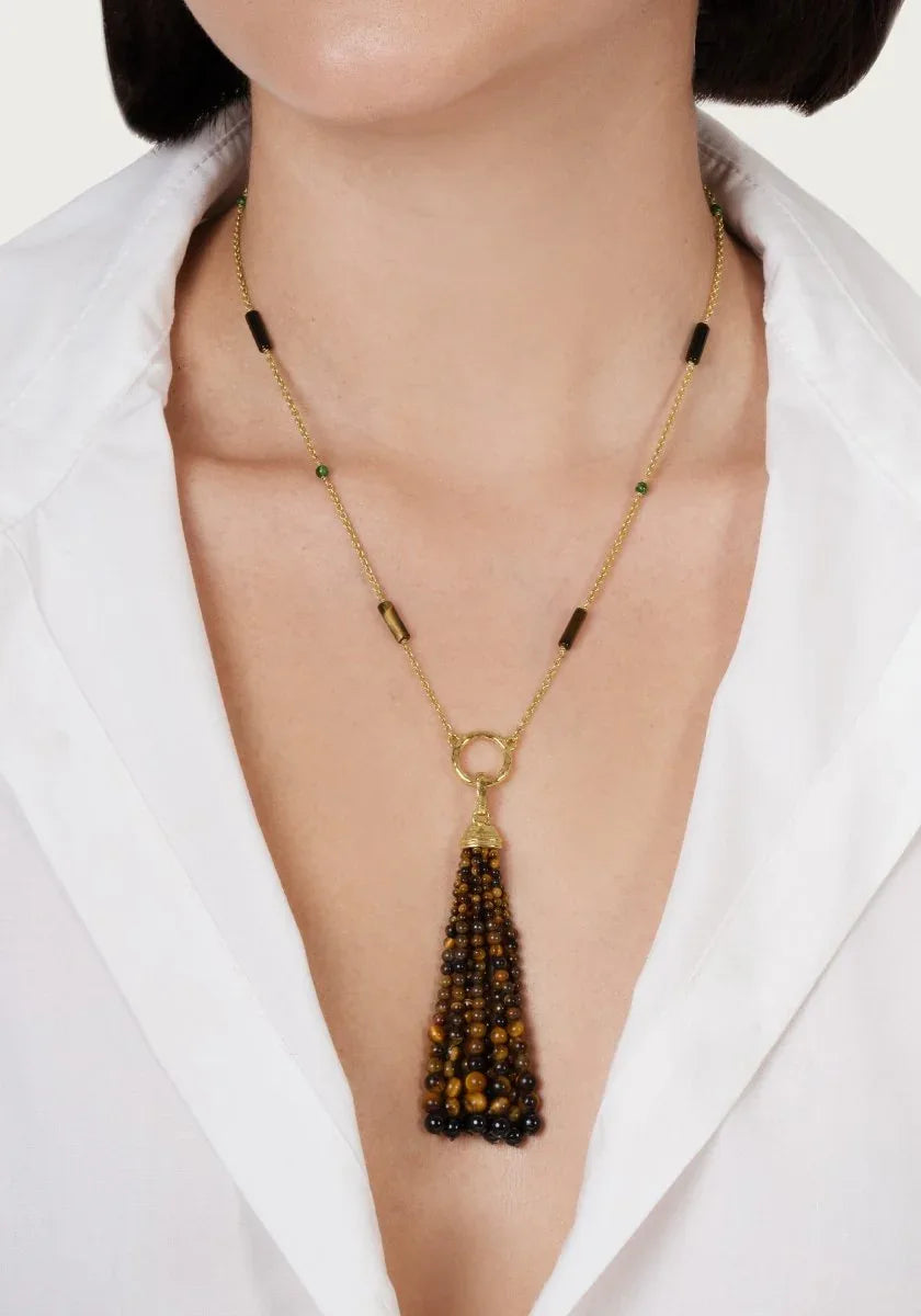 Forza Tassel Pendant, Tigers Eye and Black Onyx - Anabel Aram