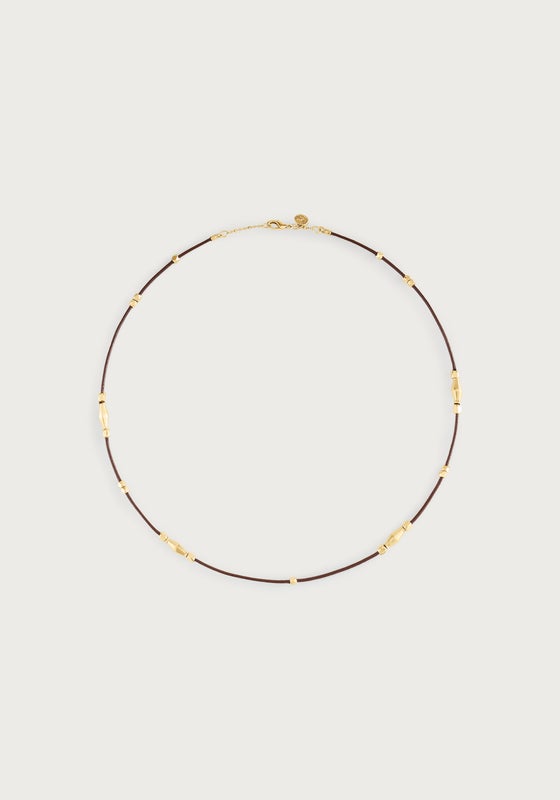 Milos Multi Beaded Necklace - Gold &amp; Leather