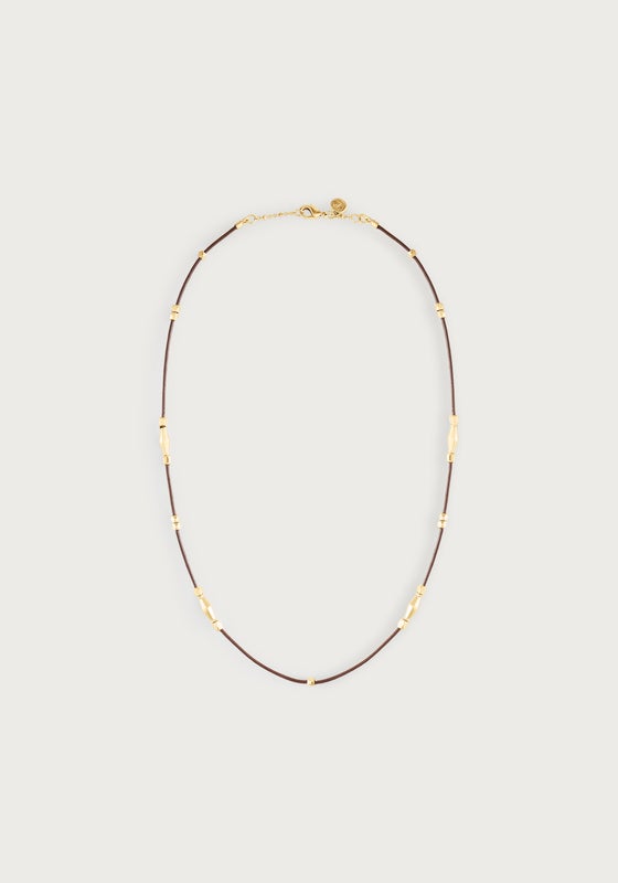 Milos Multi Beaded Necklace - Gold &amp; Leather