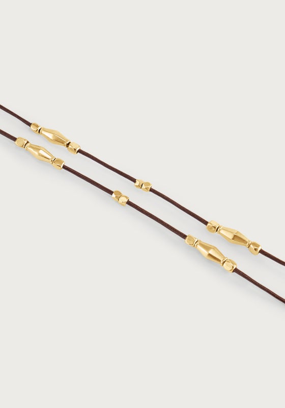 Milos Multi Beaded Necklace - Gold &amp; Leather