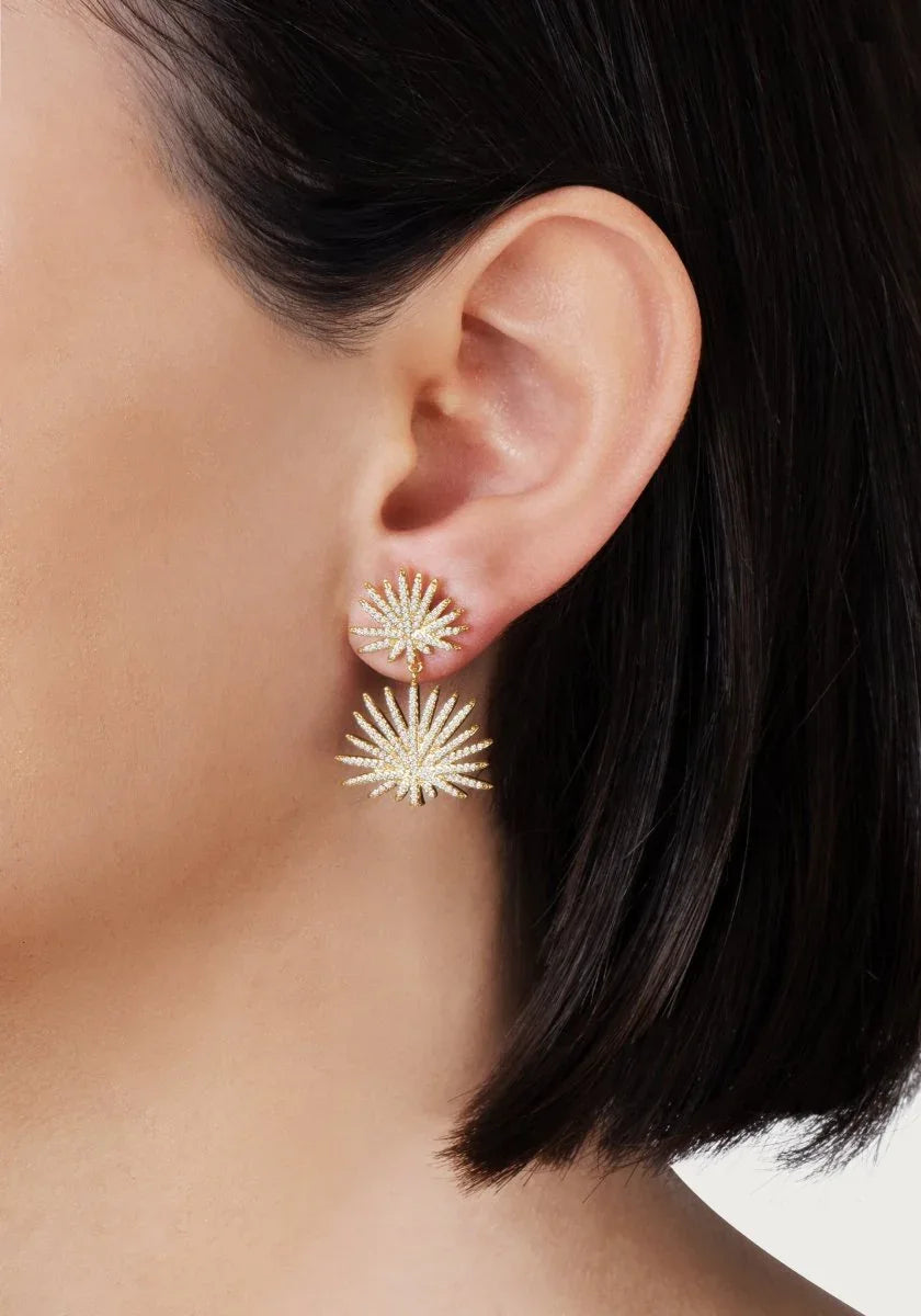 Palm Pave Double Fan Palm Earrings, Gold - Anabel Aram