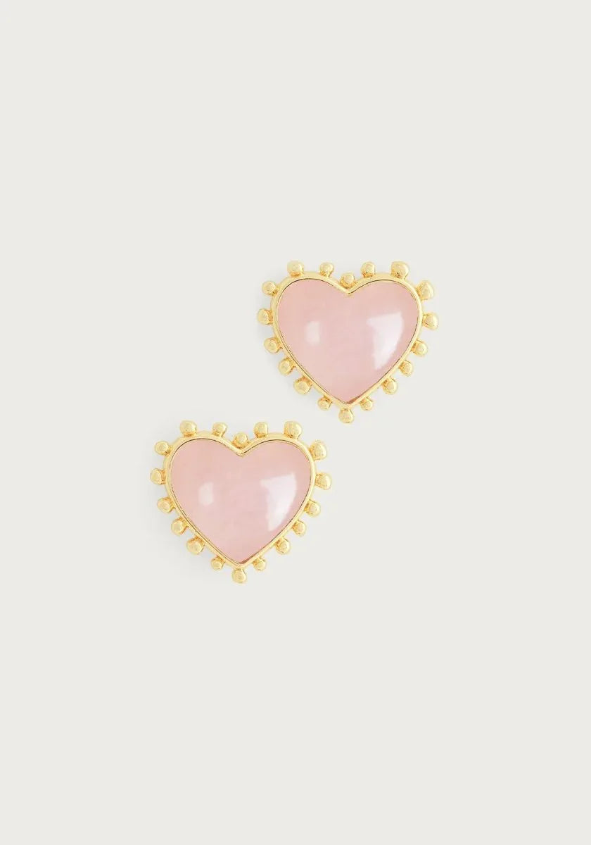 Heart With Stone Stud Earrings - Anabel Aram