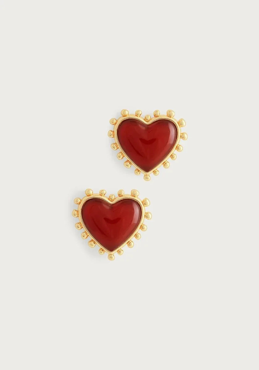 Heart With Stone Stud Earrings - Anabel Aram