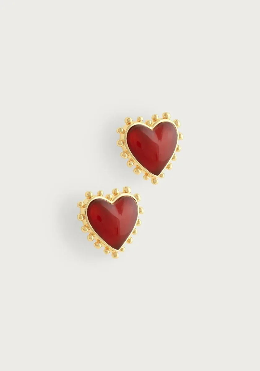 Heart With Stone Stud Earrings - Anabel Aram