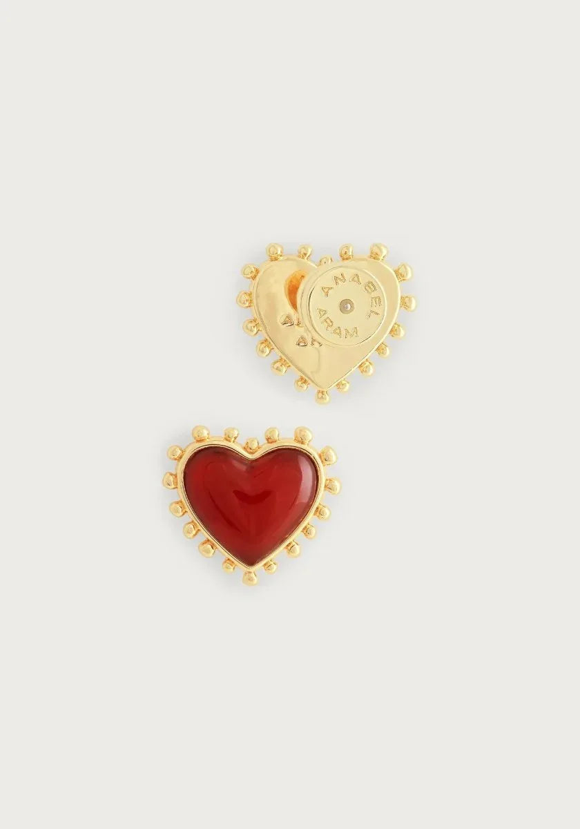 Heart With Stone Stud Earrings - Anabel Aram