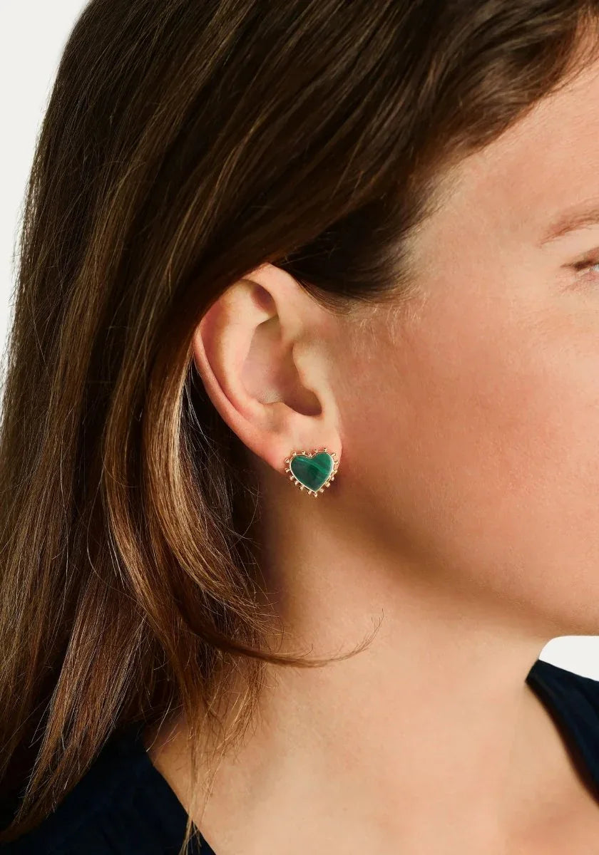 Heart With Stone Stud Earrings - Anabel Aram