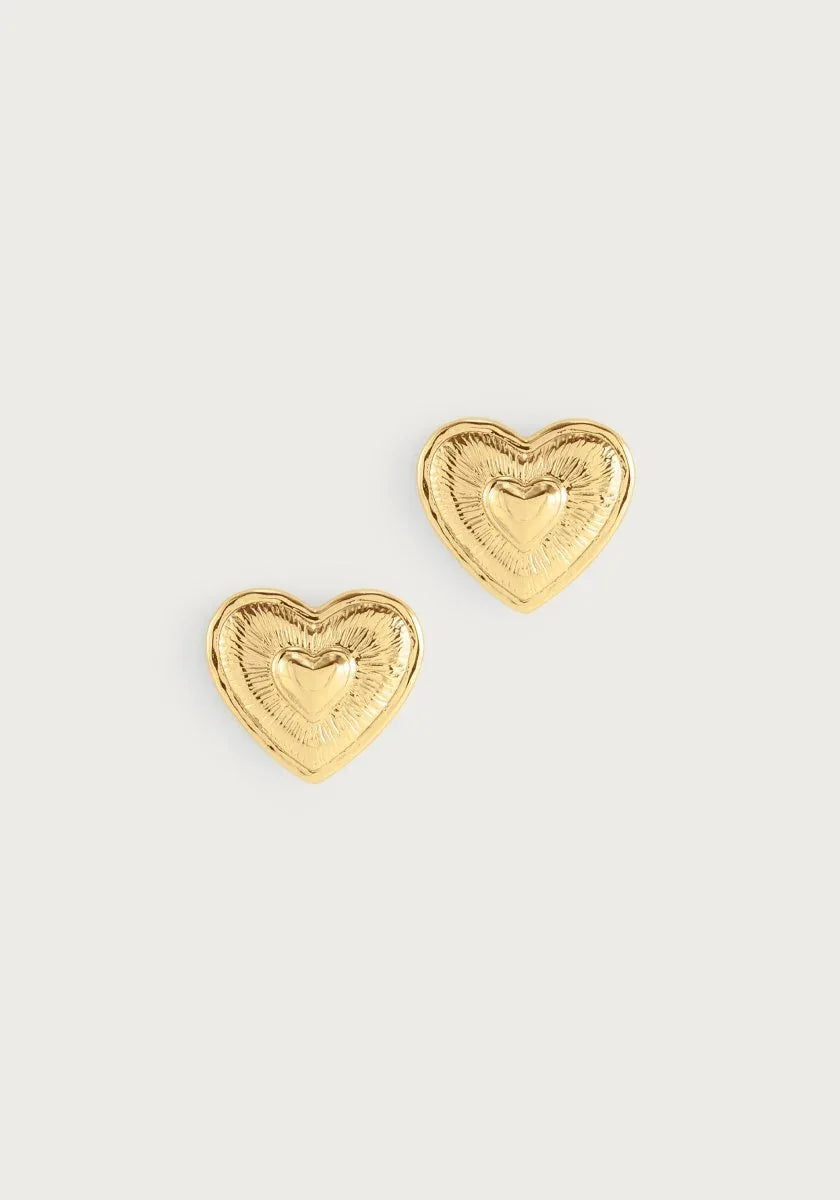 Heart Radiant Gold Stud Earrings - Anabel Aram