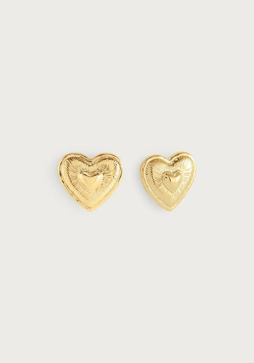 Heart Radiant Gold Stud Earrings - Anabel Aram