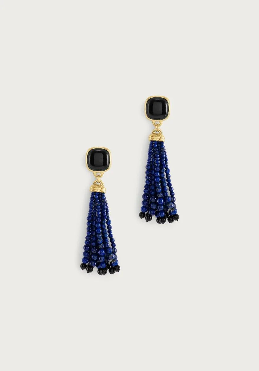 Forza Tassel Earring, Lapis and Black Onyx - Anabel Aram