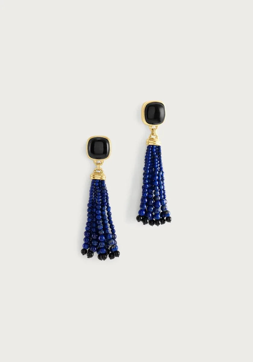 Forza Tassel Earring, Lapis and Black Onyx - Anabel Aram