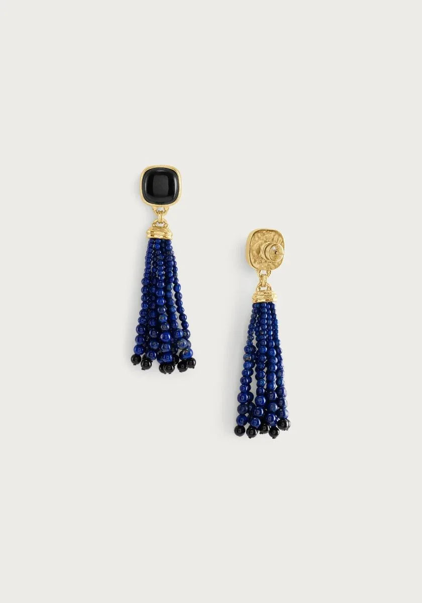 Forza Tassel Earring, Lapis and Black Onyx - Anabel Aram
