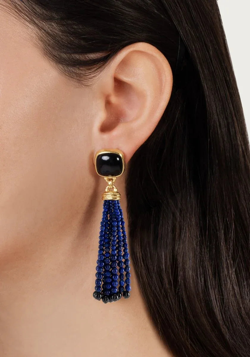 Forza Tassel Earring, Lapis and Black Onyx - Anabel Aram