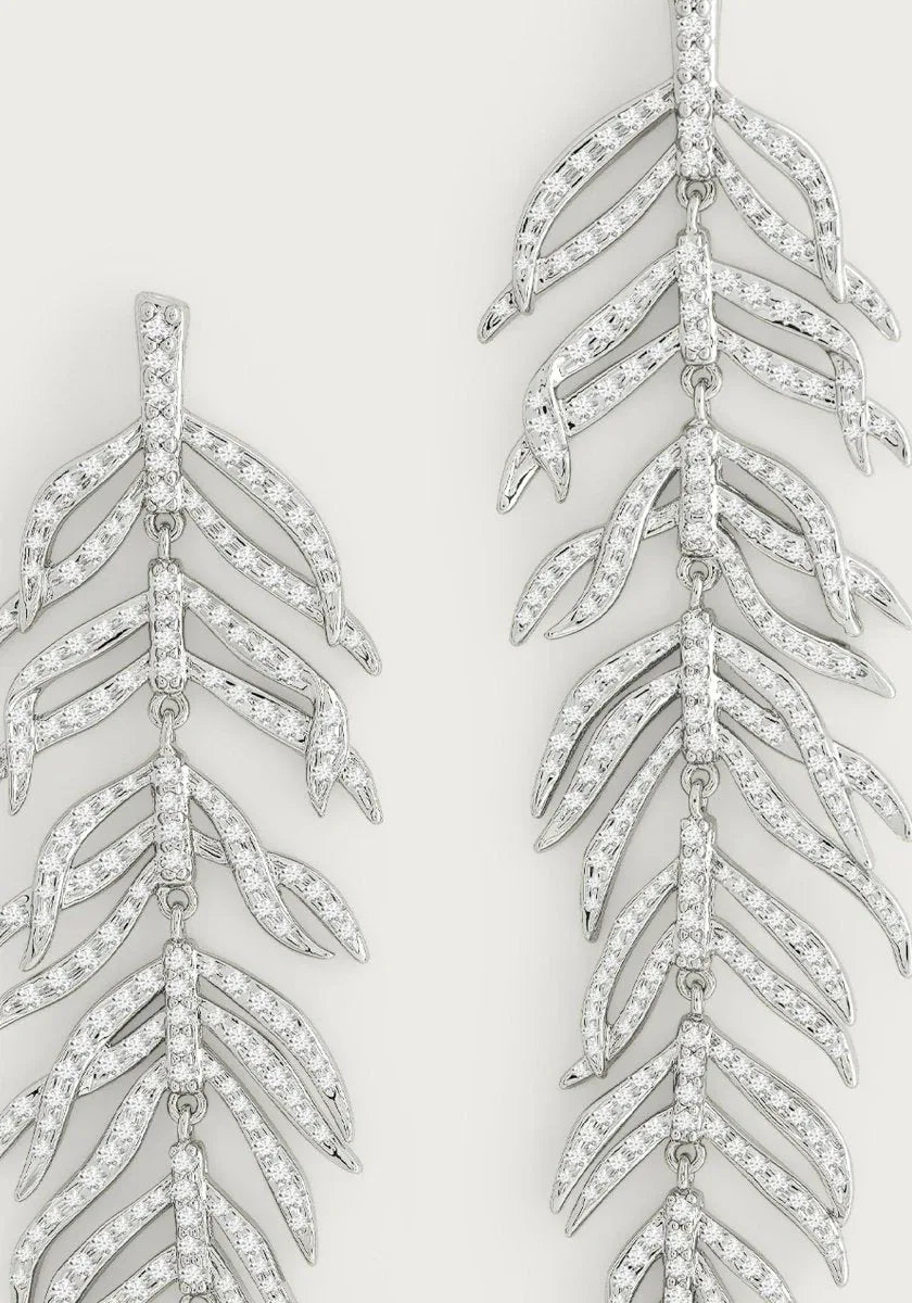 Palm Leaves Pave Dangle Earrings, Silver - Anabel Aram