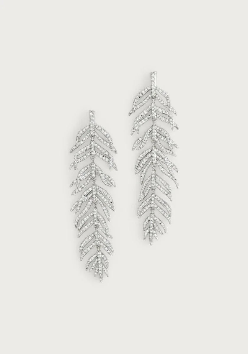 Palm Leaves Pave Dangle Earrings, Silver - Anabel Aram