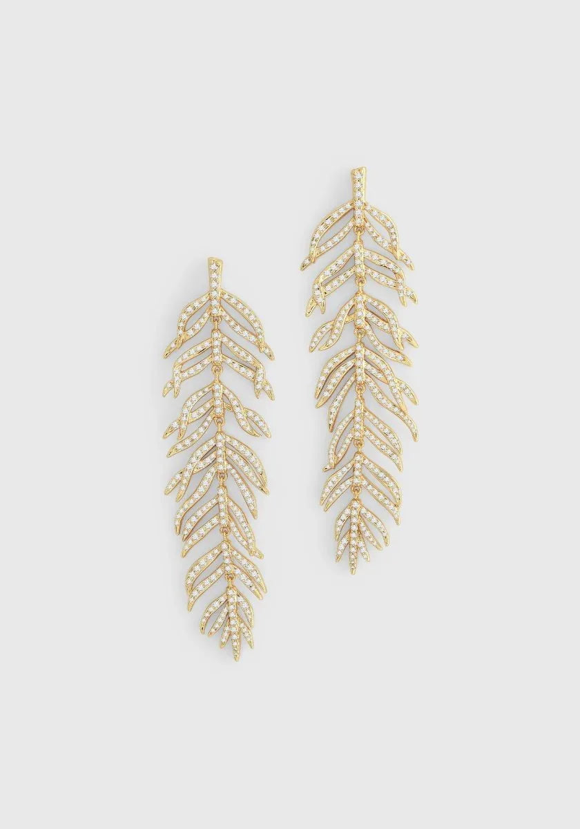 Palm Leaves Pave Dangle Earrings, Gold - Anabel Aram