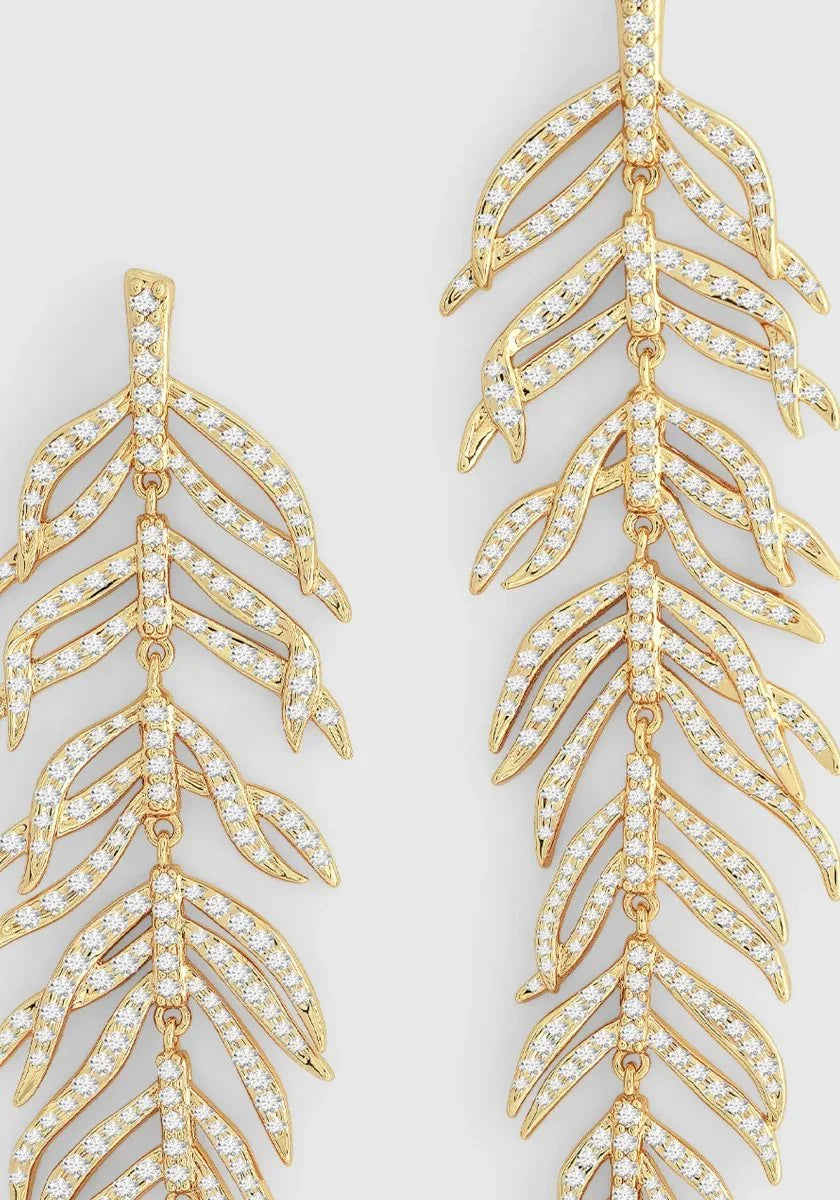 Palm Leaves Pave Dangle Earrings, Gold - Anabel Aram