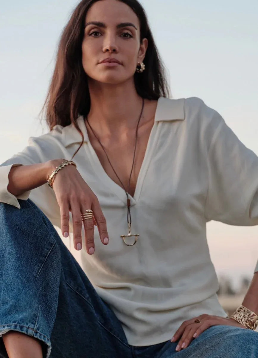 Cheval Leather Necklace, Gold - Anabel Aram