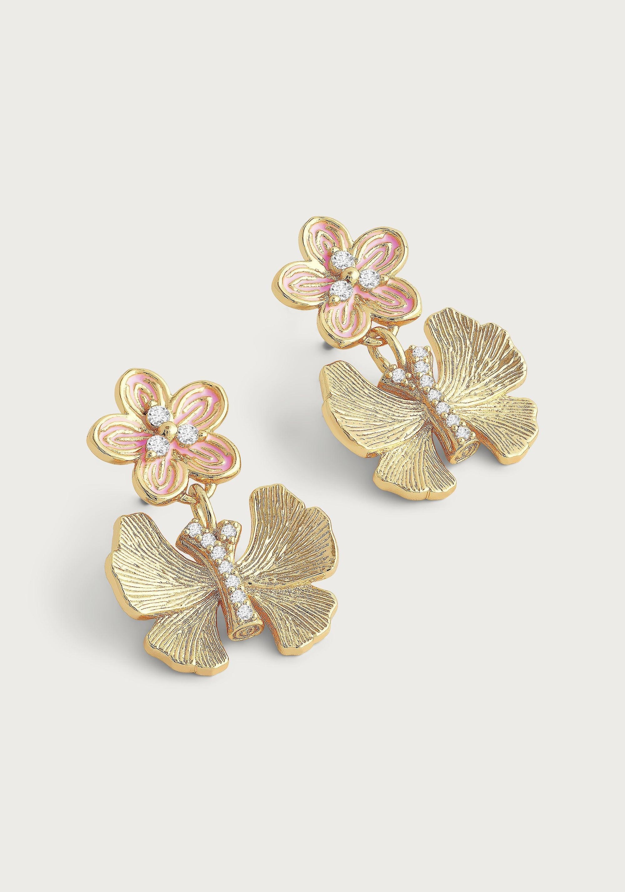Butterfly With Enamel Flower Earrings - Anabel Aram