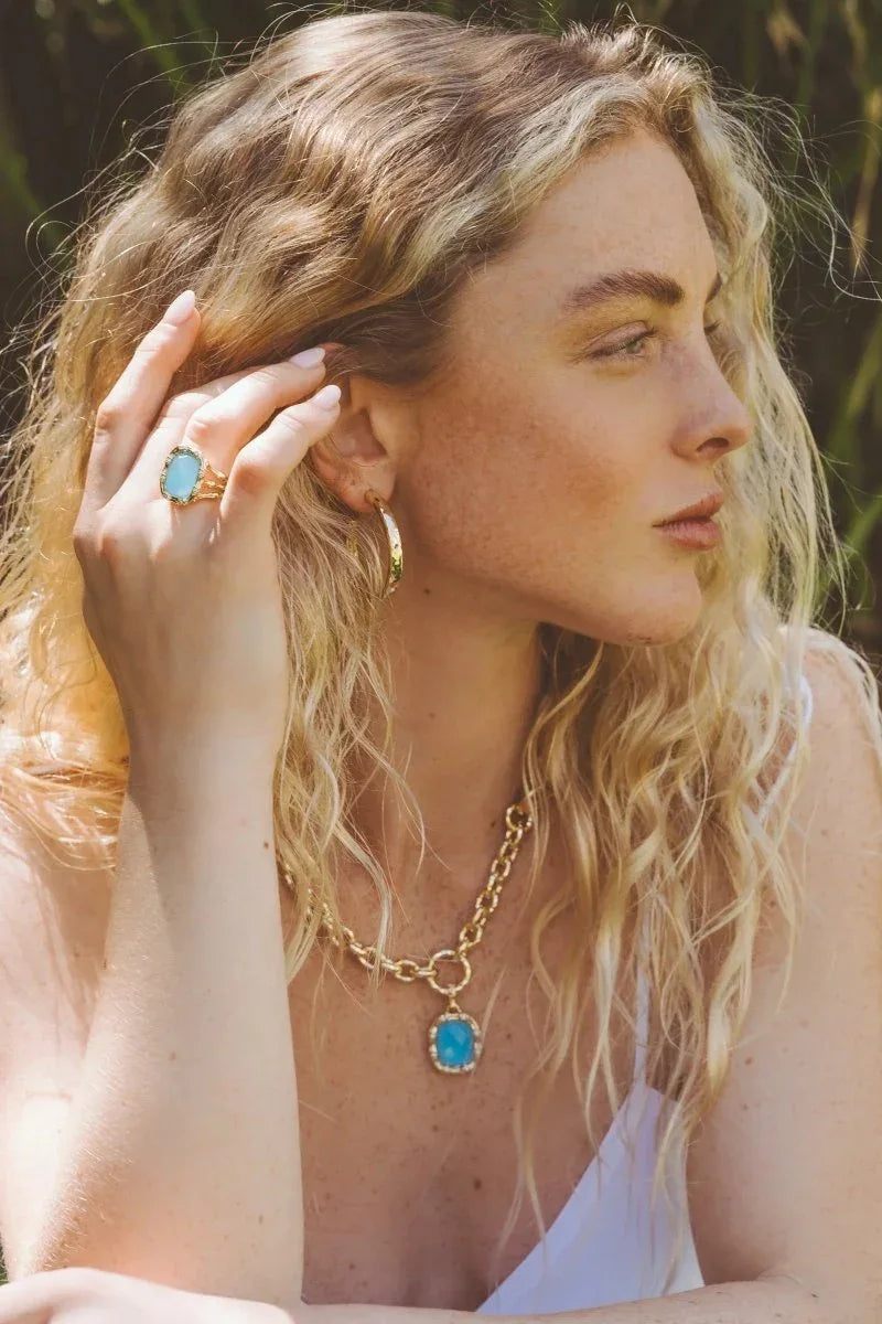 Bamboo With Stone Drop Earrings - Gemstones