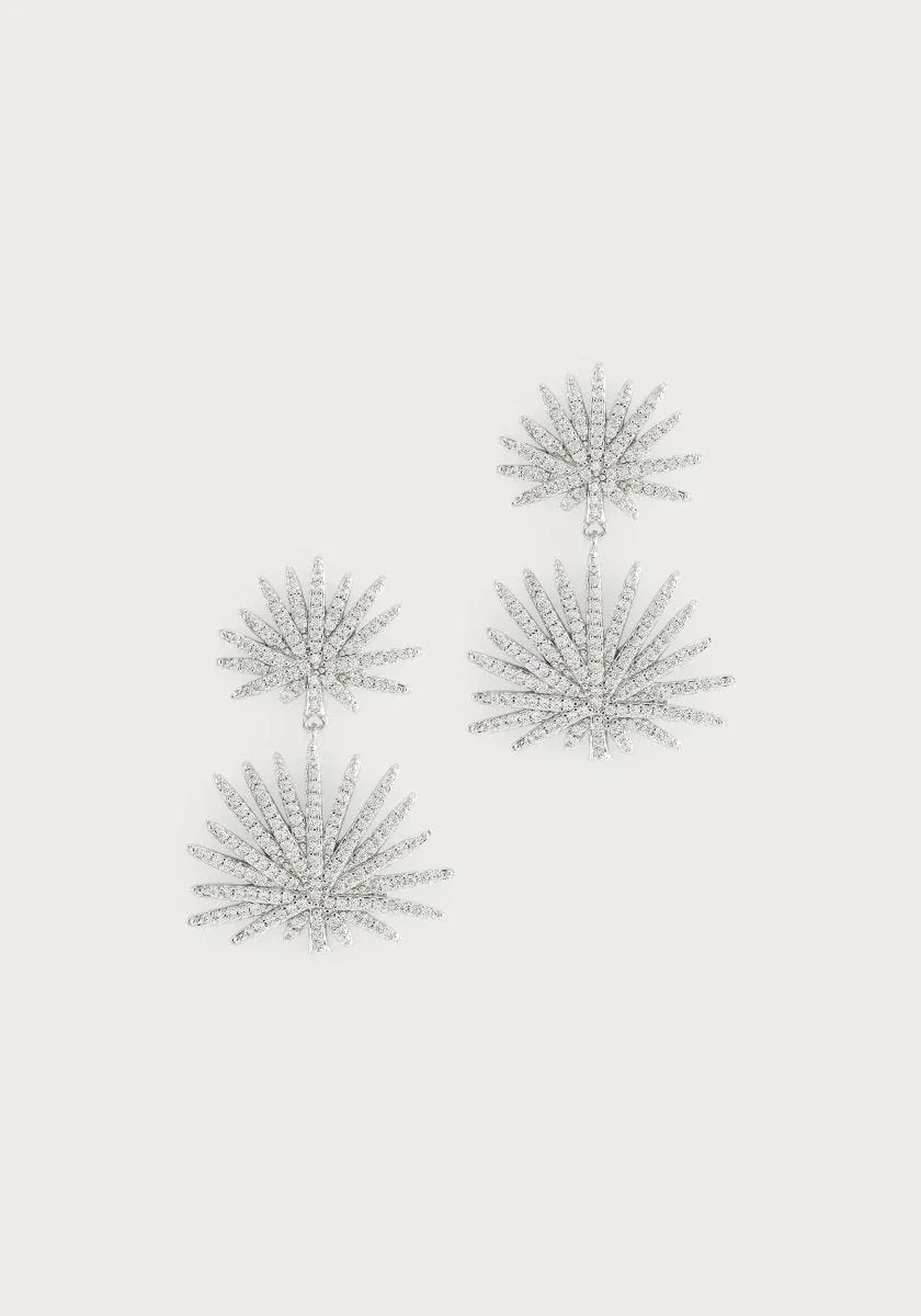 Palm Pave Double Fan Palm Earrings, Silver - Anabel Aram