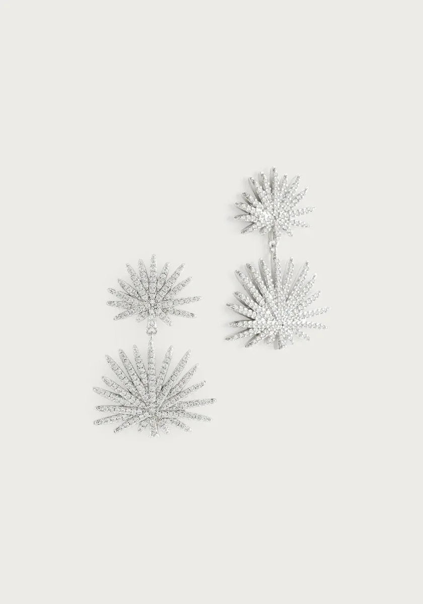 Palm Pave Double Fan Palm Earrings, Silver - Anabel Aram
