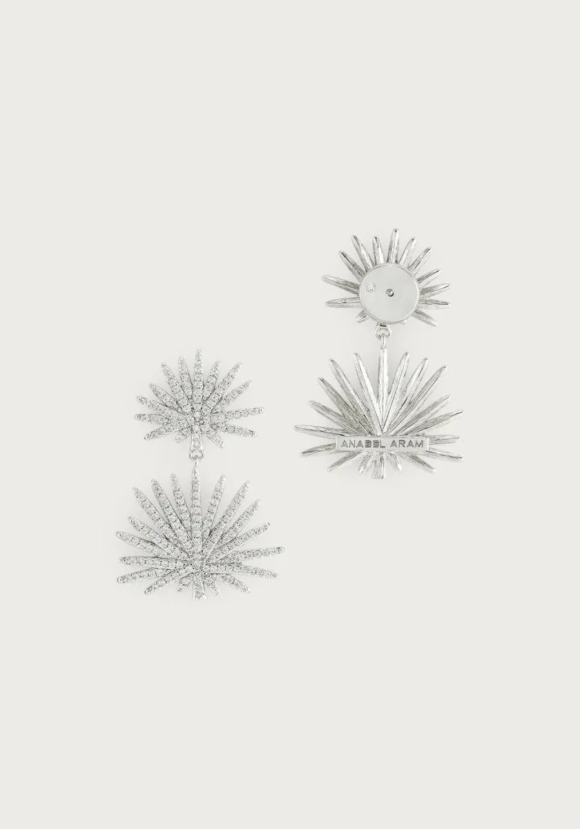 Palm Pave Double Fan Palm Earrings, Silver - Anabel Aram