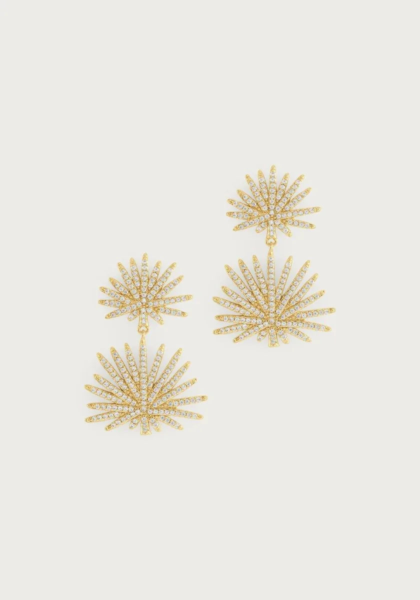 Palm Pave Double Fan Palm Earrings, Gold - Anabel Aram