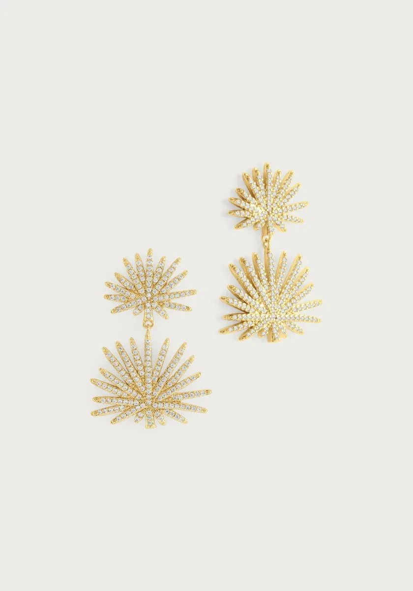 Palm Pave Double Fan Palm Earrings, Gold - Anabel Aram