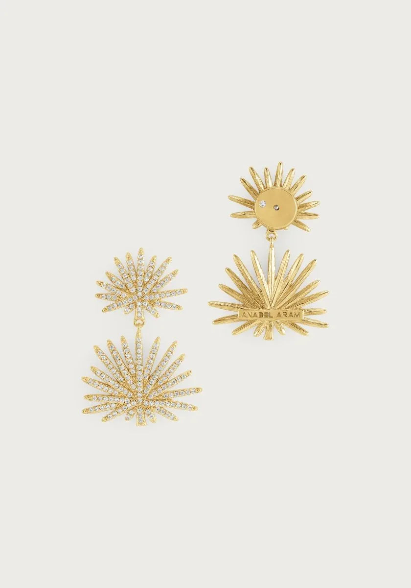 Palm Pave Double Fan Palm Earrings, Gold - Anabel Aram