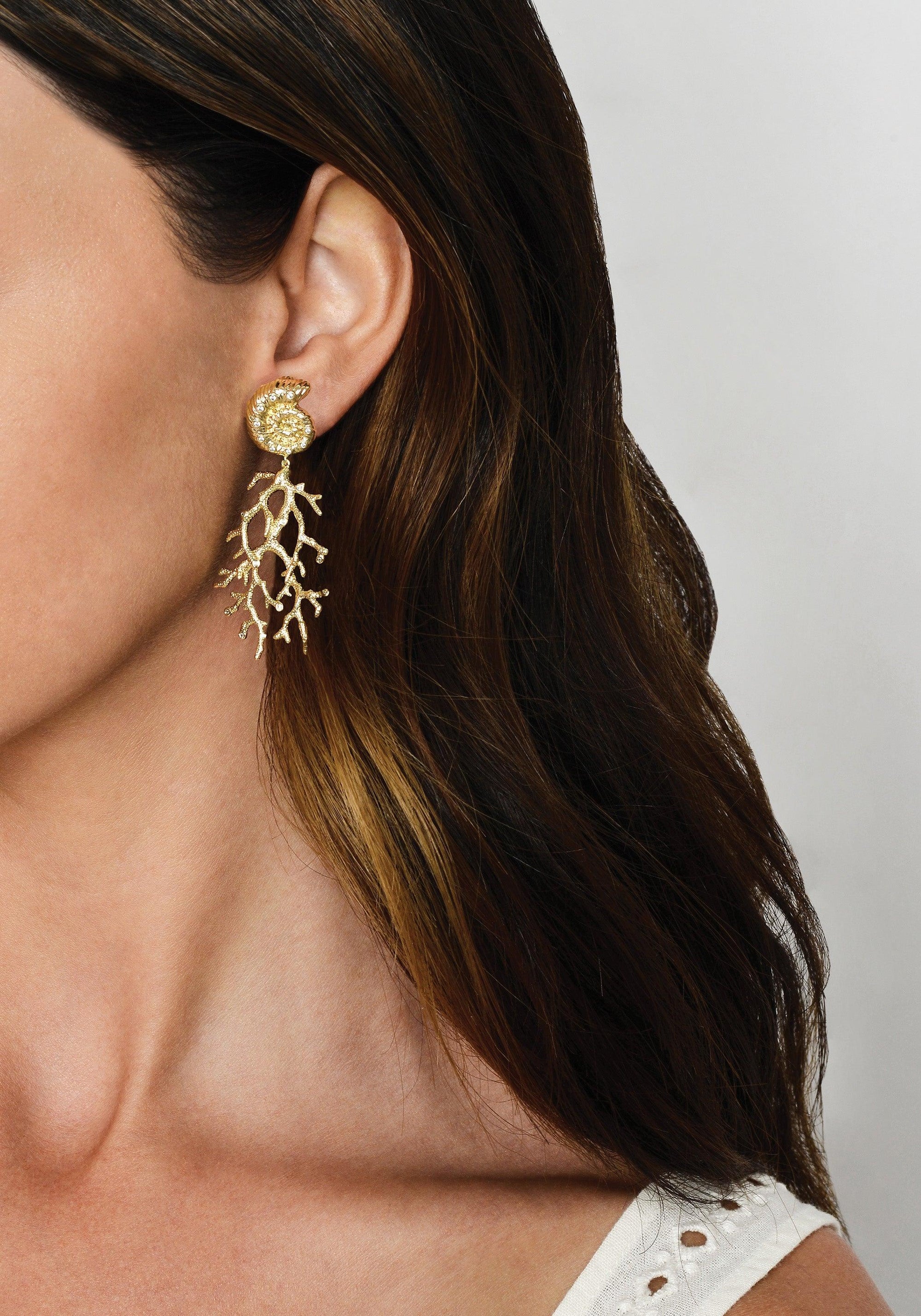 Shell With Coral Drop Earrings - Anabel Aram