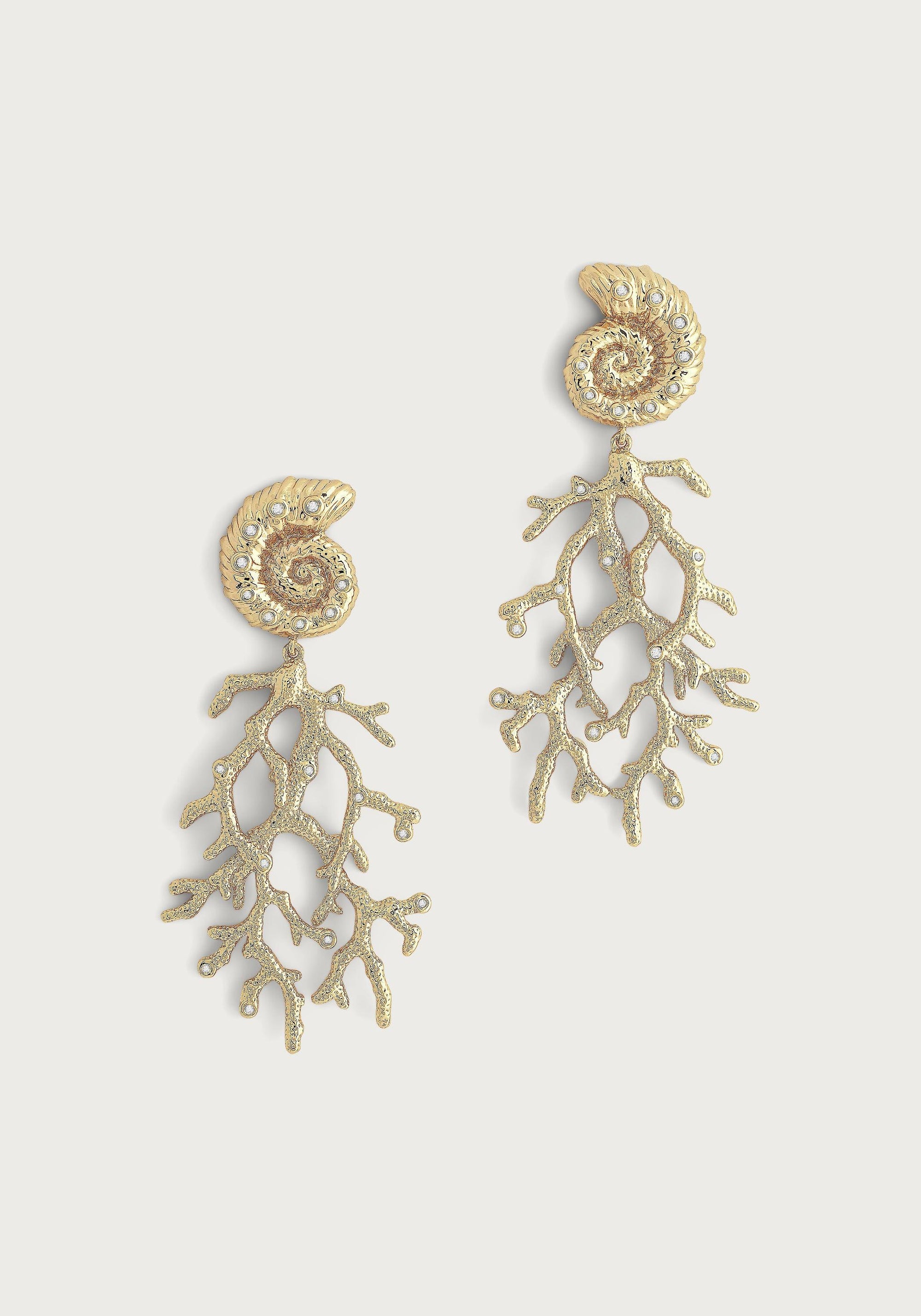 Shell With Coral Drop Earrings - Anabel Aram