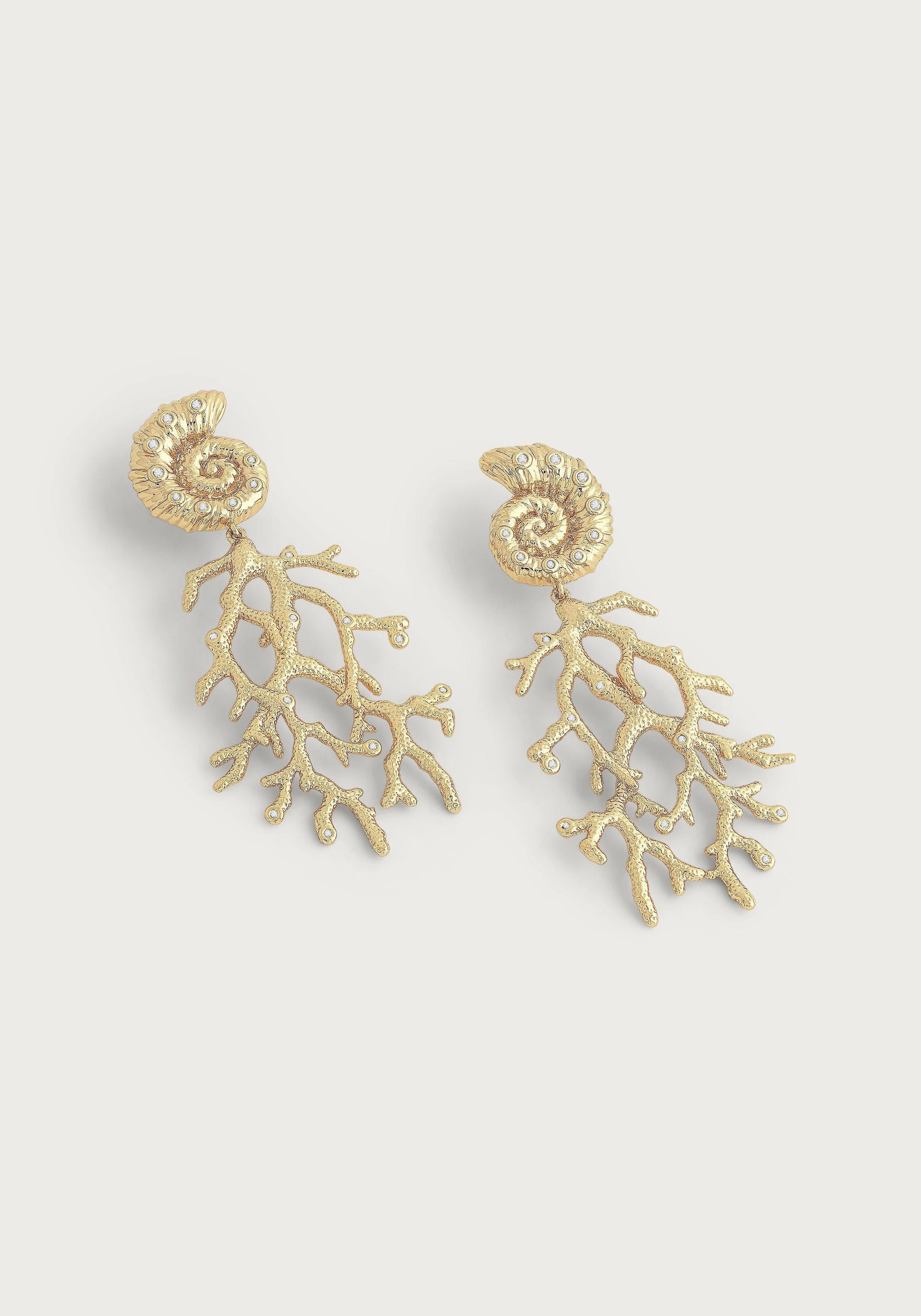 Shell With Coral Drop Earrings - Anabel Aram
